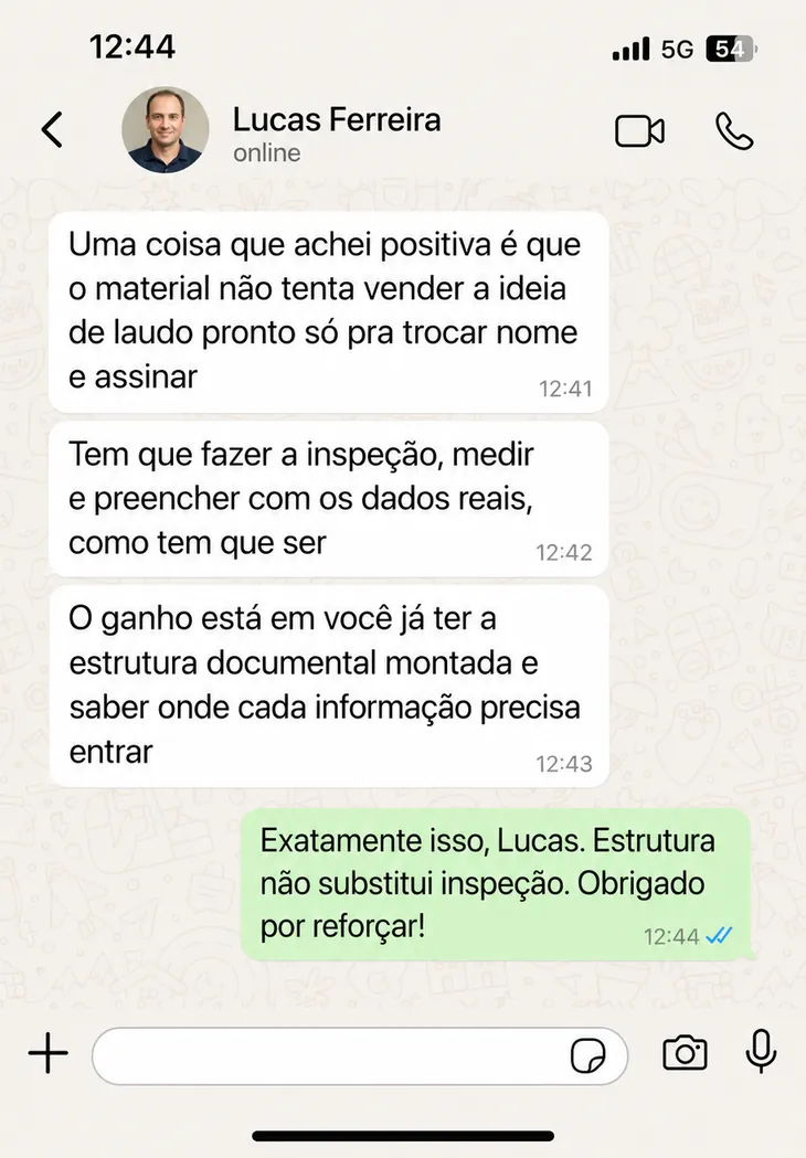 Depoimento de cliente sobre o kit de laudos elétricos, número 8