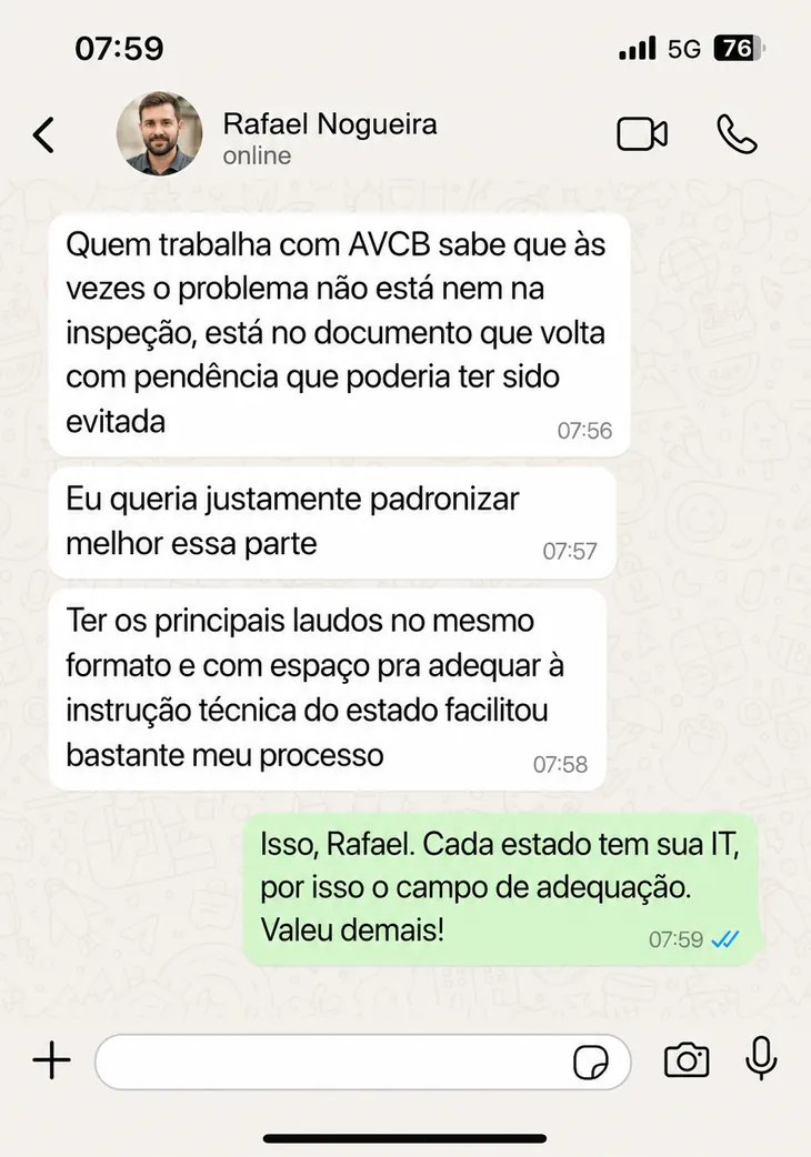 Depoimento de cliente sobre o kit de laudos elétricos, número 6