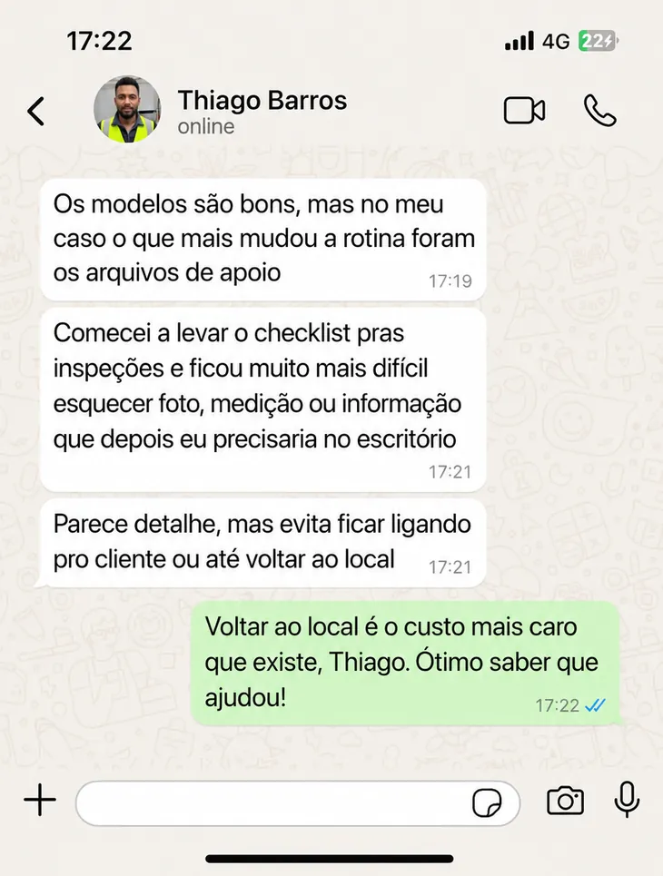 Depoimento de cliente sobre o kit de laudos elétricos, número 9